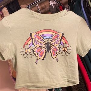 mini green butterfly hippie crop top!